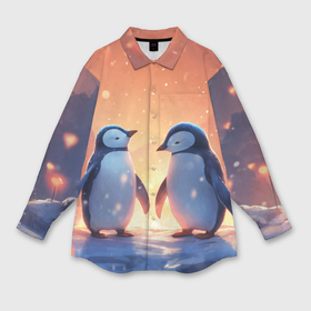Мужская рубашка oversize 3D с принтом Романтичная пара пингвинов в Новосибирске,  |  | 