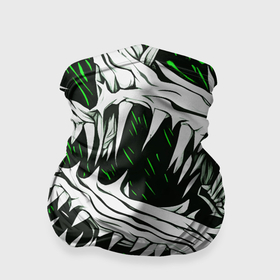 Бандана-труба 3D с принтом Белые шипы и зелёные полосы на чёрном фоне в Санкт-Петербурге, 100% полиэстер, ткань с особыми свойствами — Activecool | плотность 150‒180 г/м2; хорошо тянется, но сохраняет форму | 