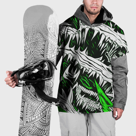 Накидка на куртку 3D с принтом Белые шипы и зелёные полосы на чёрном фоне в Тюмени, 100% полиэстер |  | Тематика изображения на принте: 