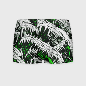 Мужские трусы 3D с принтом Белые шипы и зелёные полосы на чёрном фоне в Кировске, 50% хлопок, 50% полиэстер | классическая посадка, на поясе мягкая тканевая резинка | 