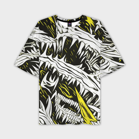 Мужская футболка oversize 3D с принтом Белые шипы и жёлтые полосы на чёрном фоне в Петрозаводске,  |  | 