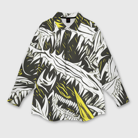 Мужская рубашка oversize 3D с принтом Белые шипы и жёлтые полосы на чёрном фоне ,  |  | 
