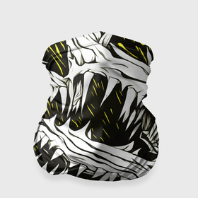 Бандана-труба 3D с принтом Белые шипы и жёлтые полосы на чёрном фоне в Санкт-Петербурге, 100% полиэстер, ткань с особыми свойствами — Activecool | плотность 150‒180 г/м2; хорошо тянется, но сохраняет форму | 