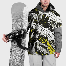 Накидка на куртку 3D с принтом Белые шипы и жёлтые полосы на чёрном фоне в Тюмени, 100% полиэстер |  | Тематика изображения на принте: 