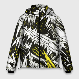 Мужская зимняя куртка 3D с принтом Белые шипы и жёлтые полосы на чёрном фоне , верх — 100% полиэстер; подкладка — 100% полиэстер; утеплитель — 100% полиэстер | длина ниже бедра, свободный силуэт Оверсайз. Есть воротник-стойка, отстегивающийся капюшон и ветрозащитная планка. 

Боковые карманы с листочкой на кнопках и внутренний карман на молнии. | 
