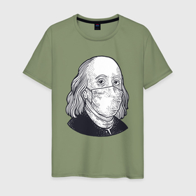 Мужская футболка хлопок с принтом Франклин в маске в Тюмени, 100% хлопок | прямой крой, круглый вырез горловины, длина до линии бедер, слегка спущенное плечо. | 