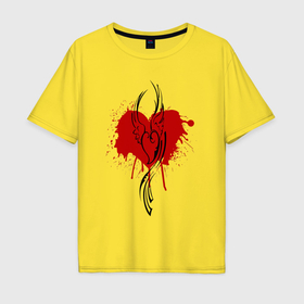 Мужская футболка хлопок Oversize с принтом Сердце крылья в Екатеринбурге, 100% хлопок | свободный крой, круглый ворот, “спинка” длиннее передней части | Тематика изображения на принте: 