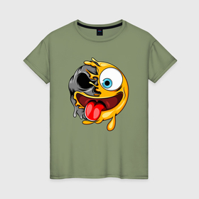 Женская футболка хлопок с принтом Радостный смайл в Тюмени, 100% хлопок | прямой крой, круглый вырез горловины, длина до линии бедер, слегка спущенное плечо | Тематика изображения на принте: 