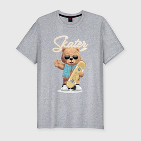 Мужская футболка хлопок Slim с принтом Плюшевый медведь скейтер в Курске, 92% хлопок, 8% лайкра | приталенный силуэт, круглый вырез ворота, длина до линии бедра, короткий рукав | 
