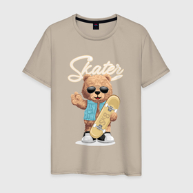 Мужская футболка хлопок с принтом Плюшевый медведь скейтер в Тюмени, 100% хлопок | прямой крой, круглый вырез горловины, длина до линии бедер, слегка спущенное плечо. | 
