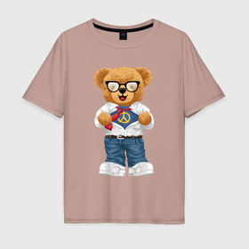 Мужская футболка хлопок Oversize с принтом Плюшевый медведь супергерой в Новосибирске, 100% хлопок | свободный крой, круглый ворот, “спинка” длиннее передней части | 