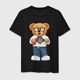 Мужская футболка хлопок с принтом Плюшевый медведь супергерой в Курске, 100% хлопок | прямой крой, круглый вырез горловины, длина до линии бедер, слегка спущенное плечо. | 