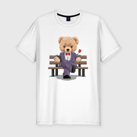Мужская футболка хлопок Slim с принтом Плюшевый медвежонок на свидании в Тюмени, 92% хлопок, 8% лайкра | приталенный силуэт, круглый вырез ворота, длина до линии бедра, короткий рукав | 