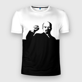 Мужская футболка 3D Slim с принтом Силуэт Владимира Ильича Ленина в Кировске, 100% полиэстер с улучшенными характеристиками | приталенный силуэт, круглая горловина, широкие плечи, сужается к линии бедра | 