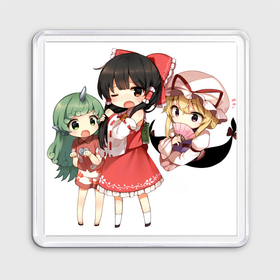 Магнит 55*55 с принтом Touhou Project Рейму Юкари Аун chibi в Санкт-Петербурге, Пластик | Размер: 65*65 мм; Размер печати: 55*55 мм | 