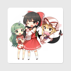 Магнит виниловый Квадрат с принтом Touhou Project Рейму Юкари Аун chibi в Санкт-Петербурге, полимерный материал с магнитным слоем | размер 9*9 см, закругленные углы | 