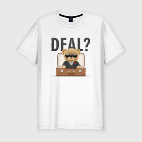 Мужская футболка хлопок Slim с принтом Плюшевый мишка деловой в Белгороде, 92% хлопок, 8% лайкра | приталенный силуэт, круглый вырез ворота, длина до линии бедра, короткий рукав | 