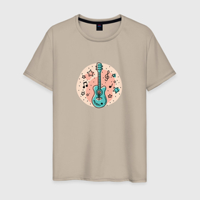 Мужская футболка хлопок с принтом Векторная гитара в Тюмени, 100% хлопок | прямой крой, круглый вырез горловины, длина до линии бедер, слегка спущенное плечо. | 