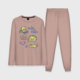 Мужская пижама с лонгсливом хлопок с принтом Кот и его еда мышь окорок рыбка ,  |  | Тематика изображения на принте: 