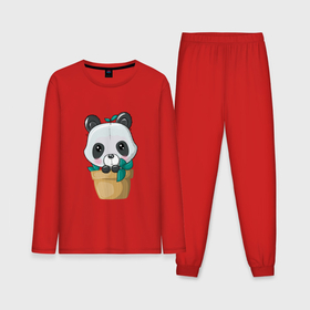 Мужская пижама с лонгсливом хлопок с принтом Милая панда в цветочном горшке в Кировске,  |  | Тематика изображения на принте: 