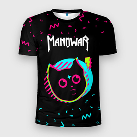 Мужская футболка 3D Slim с принтом Manowar   rock star cat в Кировске, 100% полиэстер с улучшенными характеристиками | приталенный силуэт, круглая горловина, широкие плечи, сужается к линии бедра | Тематика изображения на принте: 