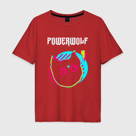 Мужская футболка хлопок Oversize с принтом Powerwolf rock star cat , 100% хлопок | свободный крой, круглый ворот, “спинка” длиннее передней части | Тематика изображения на принте: 
