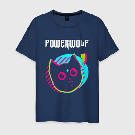 Мужская футболка хлопок с принтом Powerwolf rock star cat , 100% хлопок | прямой крой, круглый вырез горловины, длина до линии бедер, слегка спущенное плечо. | 