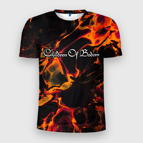 Мужская футболка 3D Slim с принтом Children of Bodom red lava в Тюмени, 100% полиэстер с улучшенными характеристиками | приталенный силуэт, круглая горловина, широкие плечи, сужается к линии бедра | Тематика изображения на принте: 