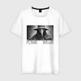Мужская футболка хлопок с принтом Чумной доктор в Петрозаводске, 100% хлопок | прямой крой, круглый вырез горловины, длина до линии бедер, слегка спущенное плечо. | 