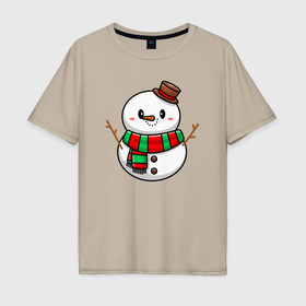 Мужская футболка хлопок Oversize с принтом Снеговичок в Новосибирске, 100% хлопок | свободный крой, круглый ворот, “спинка” длиннее передней части | 