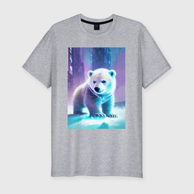Мужская футболка хлопок Slim с принтом Прикольный милый медвежонок в Екатеринбурге, 92% хлопок, 8% лайкра | приталенный силуэт, круглый вырез ворота, длина до линии бедра, короткий рукав | 
