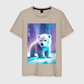 Мужская футболка хлопок с принтом Прикольный милый медвежонок в Новосибирске, 100% хлопок | прямой крой, круглый вырез горловины, длина до линии бедер, слегка спущенное плечо. | 