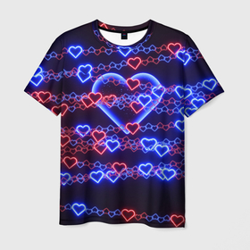 Мужская футболка 3D с принтом Оковы сердца, синяя половинка в Петрозаводске, 100% полиэфир | прямой крой, круглый вырез горловины, длина до линии бедер | 