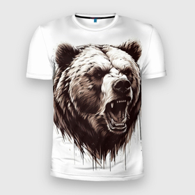 Мужская футболка 3D Slim с принтом Медведь симпатяга в Белгороде, 100% полиэстер с улучшенными характеристиками | приталенный силуэт, круглая горловина, широкие плечи, сужается к линии бедра | 