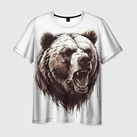 Мужская футболка 3D с принтом Медведь симпатяга в Петрозаводске, 100% полиэфир | прямой крой, круглый вырез горловины, длина до линии бедер | 