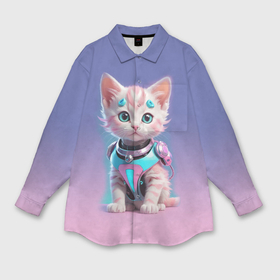 Мужская рубашка oversize 3D с принтом Милый котёнок   киберпанк милашка ,  |  | Тематика изображения на принте: 