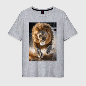 Мужская футболка хлопок Oversize с принтом Красивый лев в Екатеринбурге, 100% хлопок | свободный крой, круглый ворот, “спинка” длиннее передней части | 