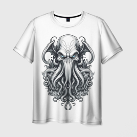 Мужская футболка 3D с принтом Cthulhu monster , 100% полиэфир | прямой крой, круглый вырез горловины, длина до линии бедер | 