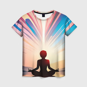 Женская футболка 3D с принтом Свет Будды в Петрозаводске, 100% полиэфир ( синтетическое хлопкоподобное полотно) | прямой крой, круглый вырез горловины, длина до линии бедер | 