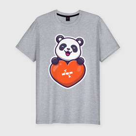 Мужская футболка хлопок Slim с принтом Сердечная панда в Петрозаводске, 92% хлопок, 8% лайкра | приталенный силуэт, круглый вырез ворота, длина до линии бедра, короткий рукав | 