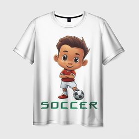 Мужская футболка 3D с принтом Футболист soccer в Петрозаводске, 100% полиэфир | прямой крой, круглый вырез горловины, длина до линии бедер | 
