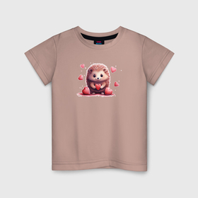 Детская футболка хлопок с принтом Влюбленный ёж с сердечками в Кировске, 100% хлопок | круглый вырез горловины, полуприлегающий силуэт, длина до линии бедер | 