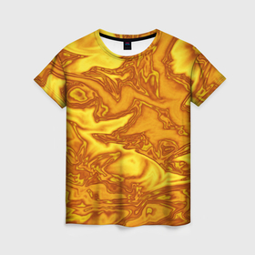 Женская футболка 3D с принтом Абстракция жидкое золото в Екатеринбурге, 100% полиэфир ( синтетическое хлопкоподобное полотно) | прямой крой, круглый вырез горловины, длина до линии бедер | 