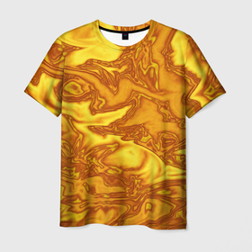 Мужская футболка 3D с принтом Абстракция жидкое золото в Новосибирске, 100% полиэфир | прямой крой, круглый вырез горловины, длина до линии бедер | Тематика изображения на принте: 