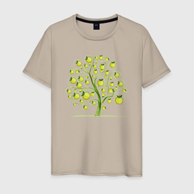 Мужская футболка хлопок с принтом Яблочное дерево в Кировске, 100% хлопок | прямой крой, круглый вырез горловины, длина до линии бедер, слегка спущенное плечо. | 