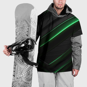 Накидка на куртку 3D с принтом Зеленые яркие полосы черная абстракция , 100% полиэстер |  | 