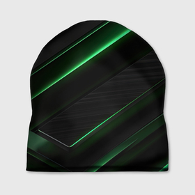 Шапка 3D с принтом Зеленые яркие полосы черная абстракция в Белгороде, 100% полиэстер | универсальный размер, печать по всей поверхности изделия | 