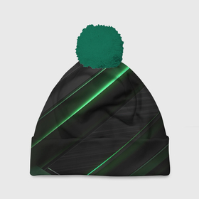 Шапка 3D c помпоном с принтом Зеленые яркие полосы черная абстракция в Белгороде, 100% полиэстер | универсальный размер, печать по всей поверхности изделия | 