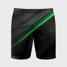 Мужские шорты спортивные с принтом Зеленые яркие полосы черная абстракция в Санкт-Петербурге,  |  | 
