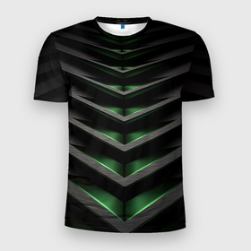 Мужская футболка 3D Slim с принтом Зеленые яркие  абстрактные вставки спортивный стиль в Санкт-Петербурге, 100% полиэстер с улучшенными характеристиками | приталенный силуэт, круглая горловина, широкие плечи, сужается к линии бедра | Тематика изображения на принте: 